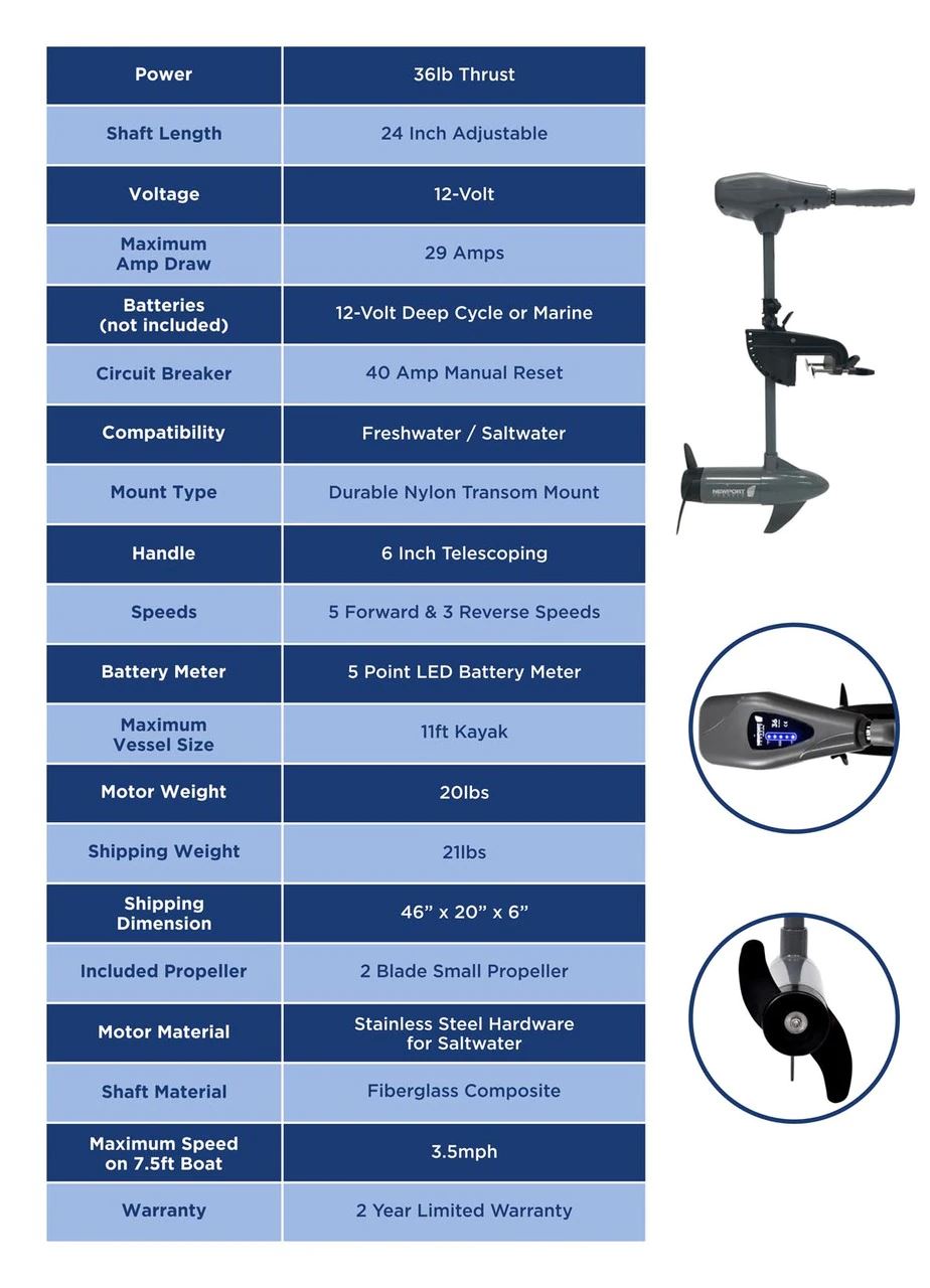 Newport Vessels Kayak Trolling Motor - 55lb Thrust